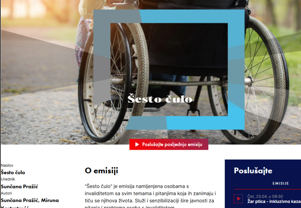 Sudjelovanje u radio emisiji Šesto čulo na 1. programu Hrvatskog radija